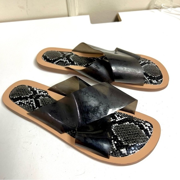 JEFFREY CAMPELL Cleah slip on black snakeskin cushion sole flat sandals women 9 - Picture 2 of 7